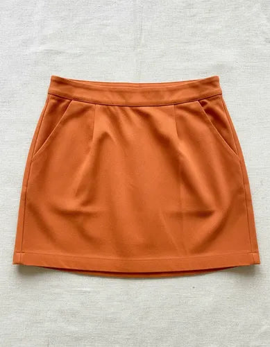 Mini Pollera Invierno Naranja Naranja Oscuro Liso M