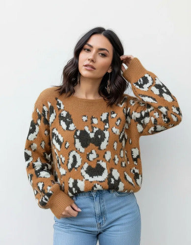 Sweater Importado Pelo De Mono Animal Print Marrón Animal Print U