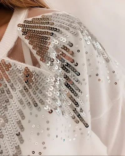 Sweater Bordado Importado Lentejuelas Paillettes Blanco U