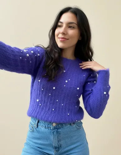 Sweater Tejido Con Perlas Violeta Perlas U