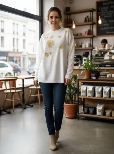 Sweater Importado Amplio Bordado (568) Blanco Bordado Único