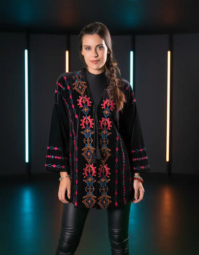 Saco Chaqueta Chiffon Bordada Velvet Fiesta Importada  Negro Único Liso
