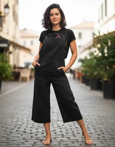 Mono Gabardina Enterito Mono Pantalón Negro Lisa Unico