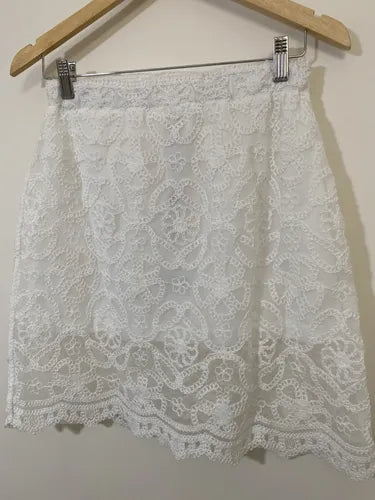 Mini Pollera De Encaje Con Forro P/fiesta Blanco Liso Único