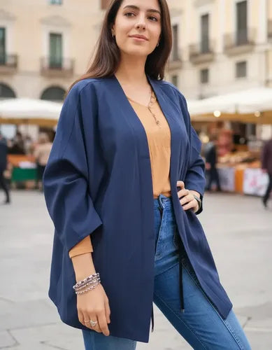 Saco Campera Casual Con Bolsillo Super Calidad Muy Amplia Azul Liso M