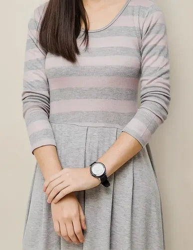 Vestido Largo De Algodón Marca Vestite Y Andate Gris Rayas S