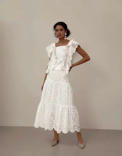 Blusa De Broderie Corta Blanco Lisa Xl