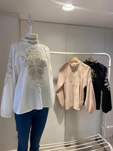 Blusa Manga Larga Bordada Importada Fiesta Noche