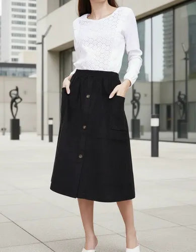 Pollera Midi Evasé De Corderoy Talle Grande Talle Especial Beige Liso Xl