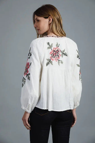 Saco Chaqueta Boho Importada Bordada Crudo Bordado Xl
