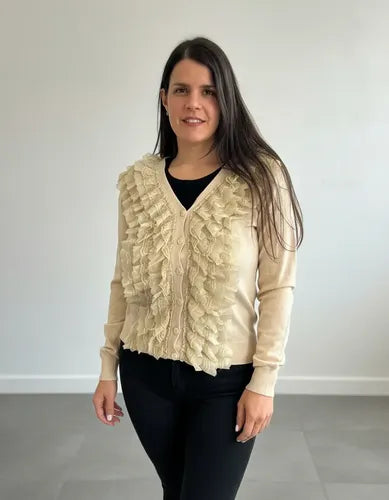 Saquito Saco Cárdigan Tejido Importado Volados Beige Volados Único