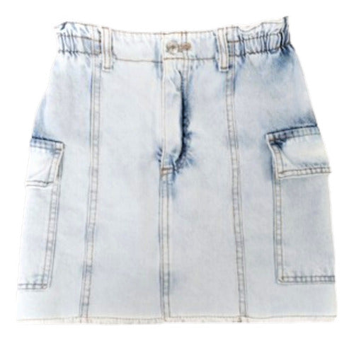 Falda Mini Pollera Denim Cargo Jean Celeste Liso M