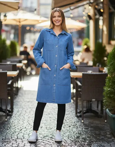 Vestido Camisa De Jean Camisero Manga Larga