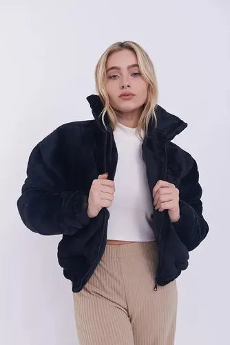 Campera Puffer Negra De Peluche Negro L Lisa