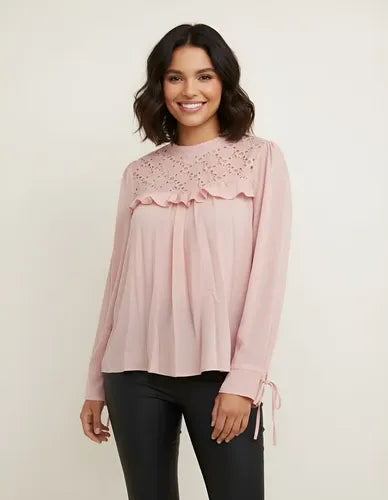 Camisa Blusa Importada Broderie Rosa Liso M