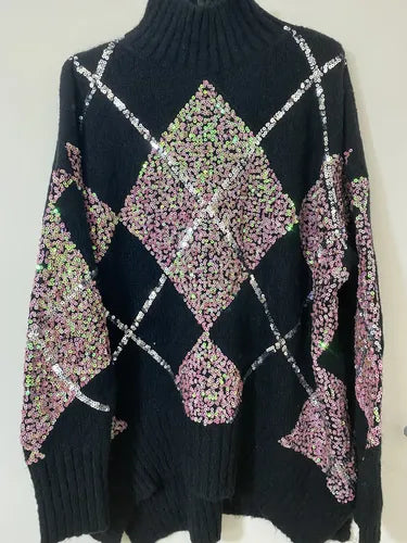 Sweater Tejido Con Lentejuelas  Modelo Grande (084) Xxl