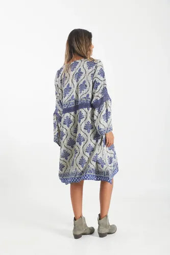 Vestido De Seda Hindú Y Puntilla Mangas Oxford Midi