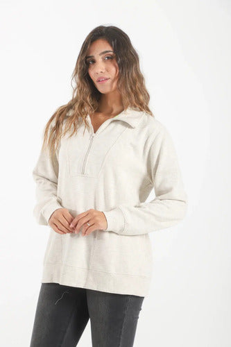 Buzo Gris Melange Con Frisa Modelo Amplio Único Gris Melange Liso