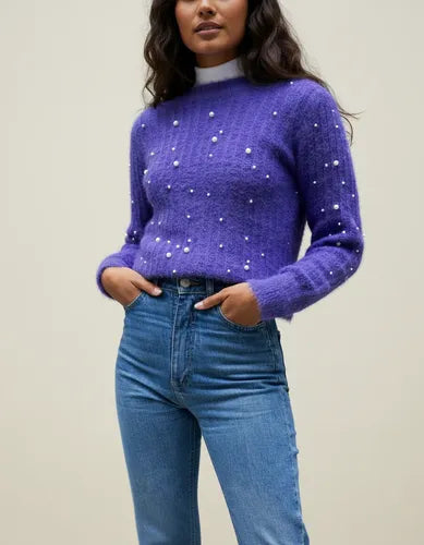 Sweater Tejido Con Perlas Violeta Perlas U