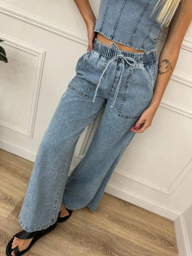 Pantalón Jean Oxford Denim Celeste Liso Xl