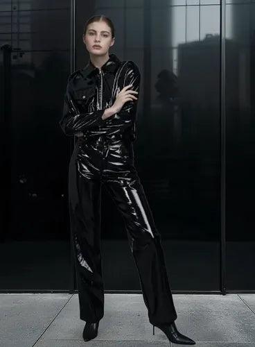 Pantalón De Charol Negro Liso 38