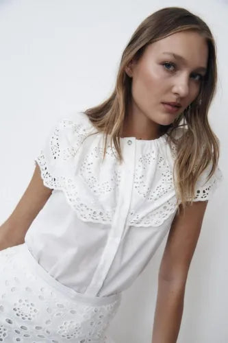Camisa Sin Mangas Con Cuello De Broderie