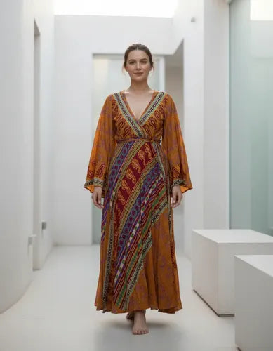 Vestido Mangas Oxford Seda Hindú Fiesta  Nuevo 2da Selección