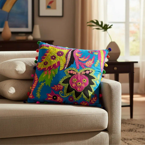 Funda De Almohadón Bordada Importada India 45 X 45