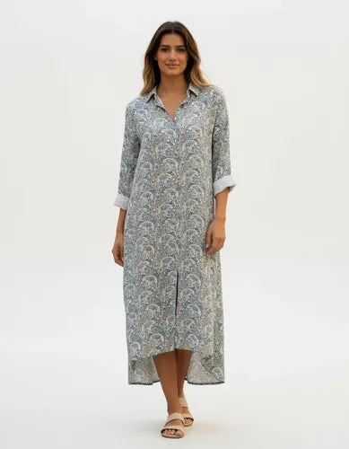Vestido Largo Estilo Camisero Estampado Boho