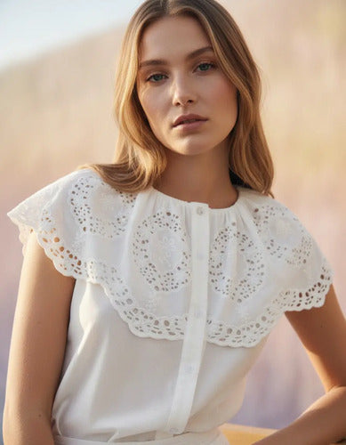 Camisa Sin Mangas Con Cuello De Broderie