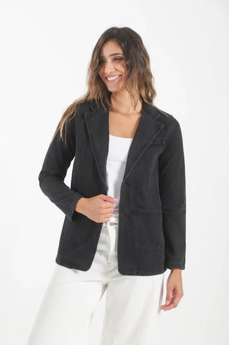 Blazer Saco De Jean Negro Negro M Liso