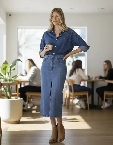Pollera De Jean Larga Denim