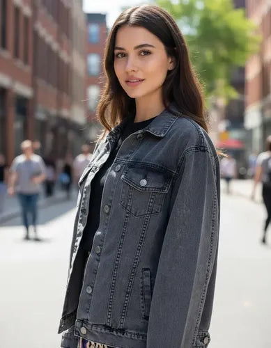 Campera De Jean Denim Basica Jean Rígido Gris Oscuro Xl Lisa