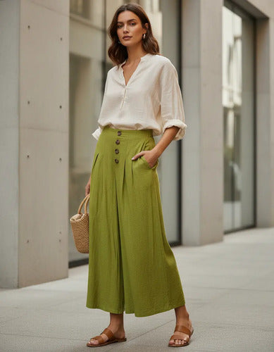 Pantalón  De Lino Culotte Palazzo