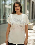Remera  Modal Strass Importada  Blanco Libélula Xl Lisa