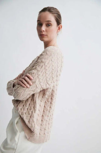 Sweater Tejido Amplio Ochos Chenille Modelo Amplio Verde Seco Liso Único
