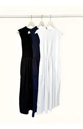 Vestido Largo Sin Mangas Combinado Con Ribb Y Poplin