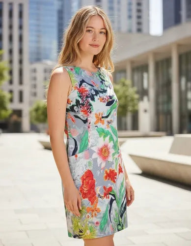 Vestido Solero Estampado India Gris Estampado M
