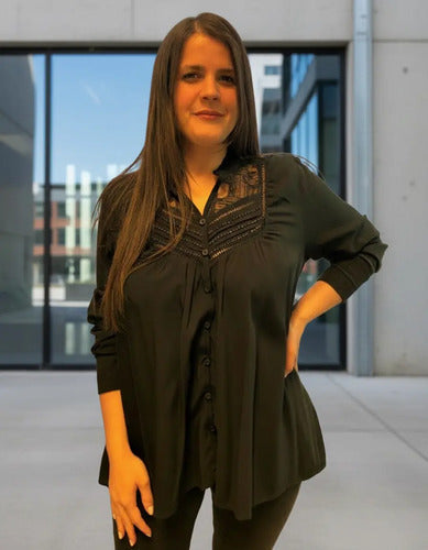 Camisa  Blusa Importada Fibrana  (258) Negro Liso M