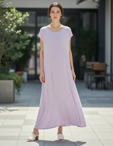 Vestido Largo De Modal Básico  Con Bolsillos Amplio Lila Único