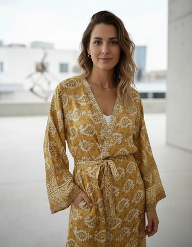 Kimono Seda Hindú  Largo Saco Importado