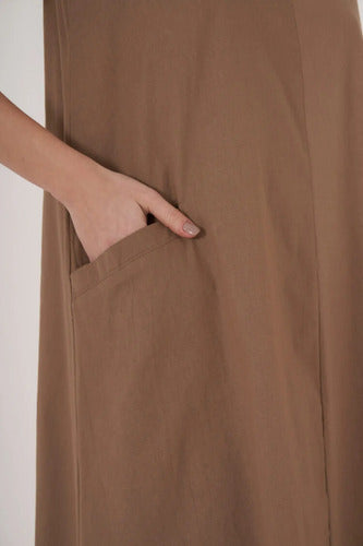 Vestido De Lino Escote Cuadrado Gris Lisa Único