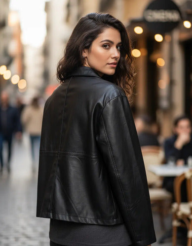 Saco Chaqueta Campera Ecocuero Negro 40 Liso