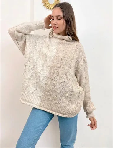 Sweater Tejido Polera Amplio Bicolor Oversize Xxl