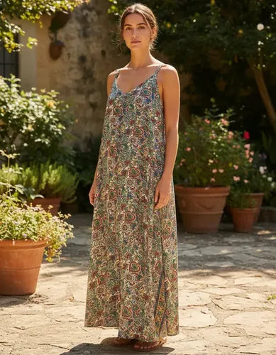 Vestido Sin Mangas De Seda Hindú Amplio