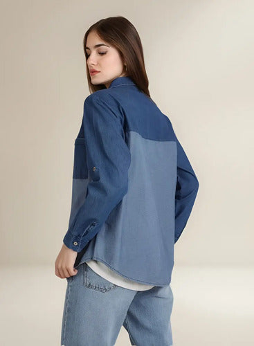 Camisa De Jean Denim Bicolor Talle Grande