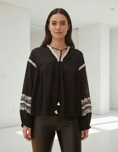 Camisa Blusa  Boho Plumetí Bordada Importada