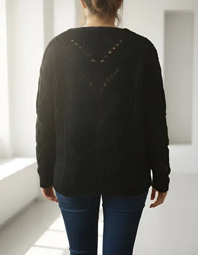 Cardigan Saco Tejido Calado Importado Negro Unico