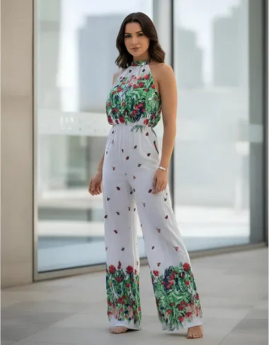 Enterito Mono Monopantalon  Estilo Boho Folk Blanco M