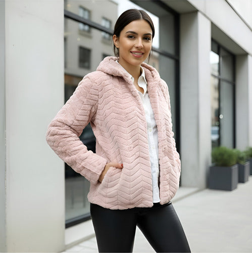 Saco Chaqueta De Piel Sintética Importado Extra Suave Rosa Unico Pelo Corto